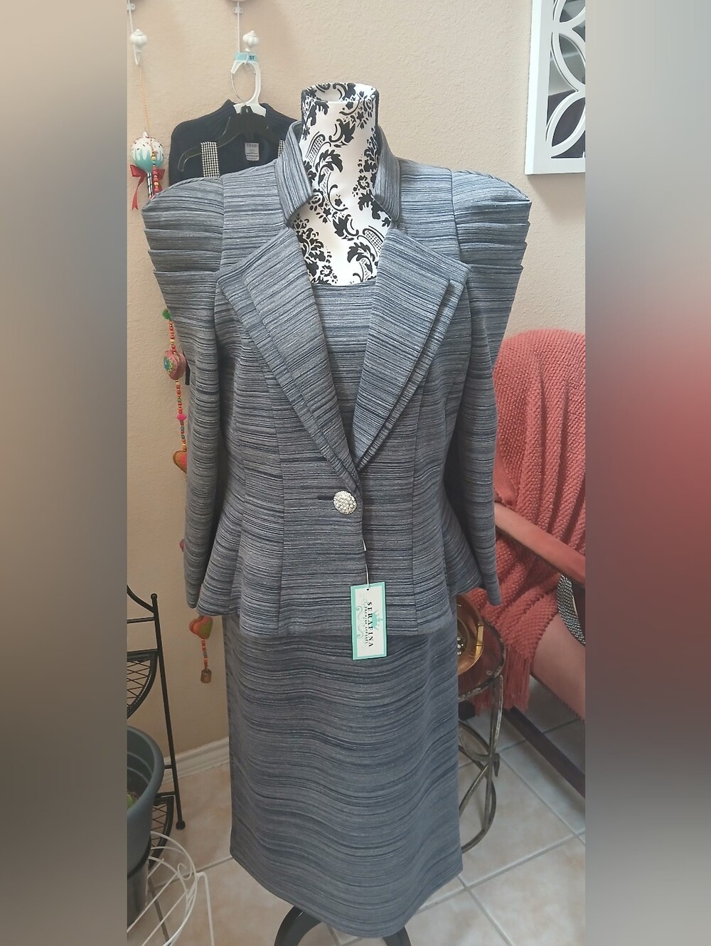 Tailored Gray and Navy Pinstripe Women's 3pc Suit.